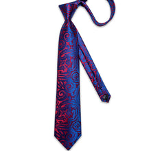 Red Blue Floral Men's Tie Pocket Square Handkerchief Set