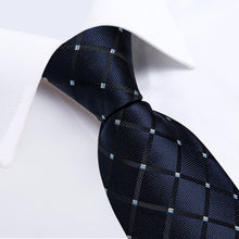 Silk Tie Berry Blue Plaid Men's Tie Handkerchief Cufflinks Set
