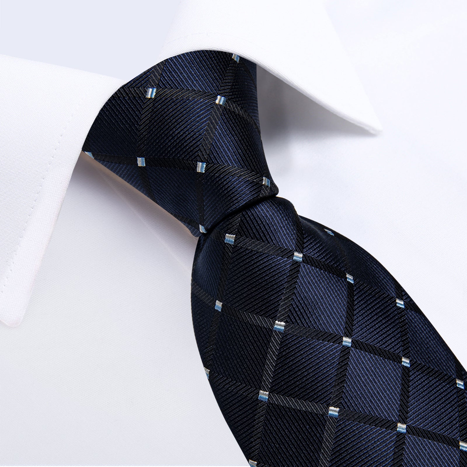 Silk Tie Blue Plaid Men's Tie Handkerchief Cufflinks Clip Se