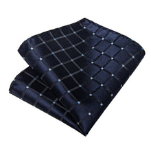 Silk Tie Blue Plaid Men's Tie Handkerchief Cufflinks Clip Se