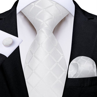 White Striped Men's Tie Pocket Square Handkerchief Set