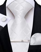 Whire Striped Men's Tie Handkerchief Cufflinks Clip Set