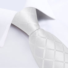 Whire Striped Men's Tie Handkerchief Cufflinks Clip Set