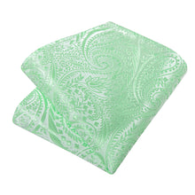 Mint Green Floral Men's Tie Handkerchief Cufflinks Clip Set
