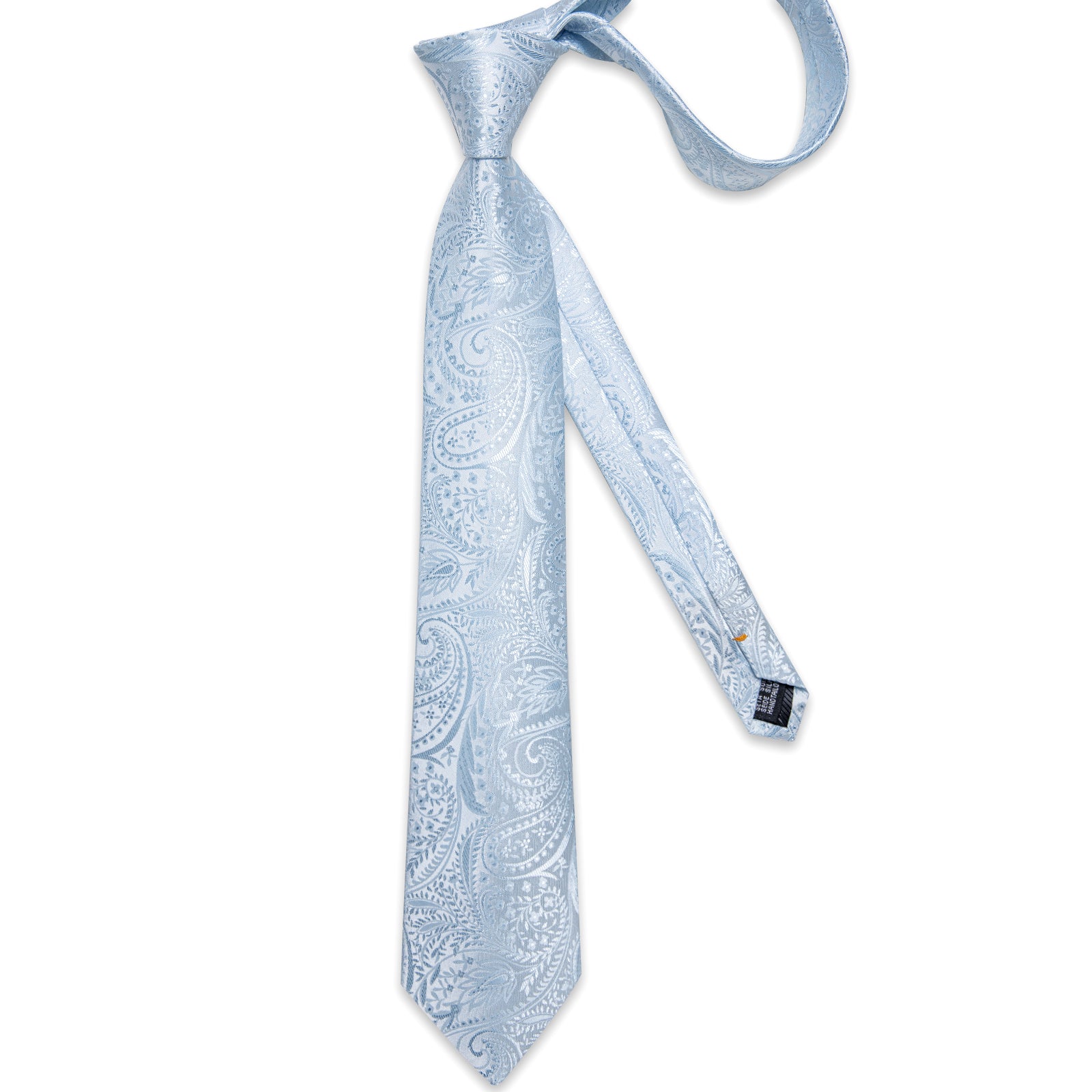 Light Blue Paisley Men's Tie Handkerchief Cufflinks Clip Set