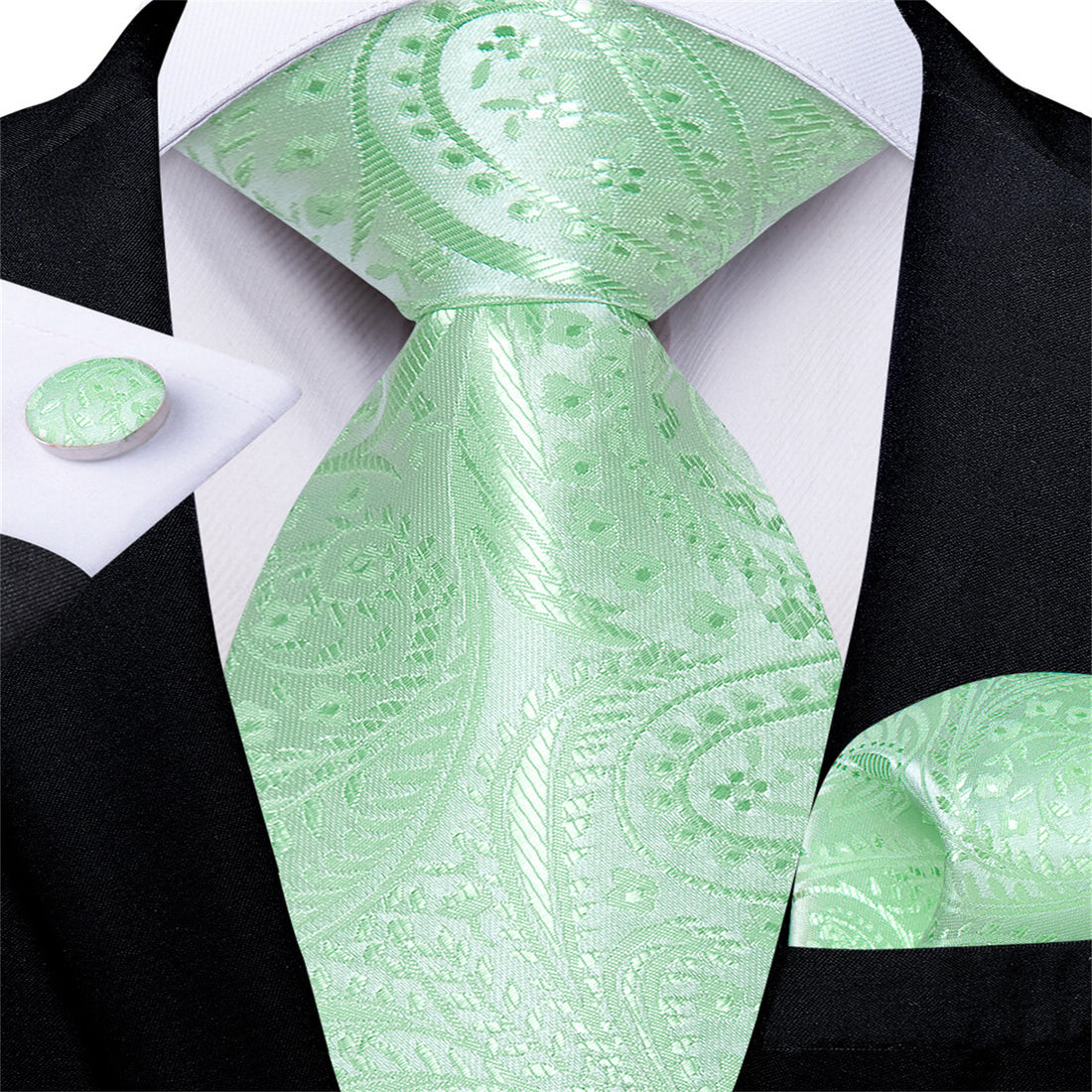 Pale Green Paisley Silk Bucket Tie