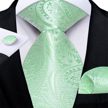 DiBanGu Men's Tie Pale Green Paisley Silk Bucket Tie Set