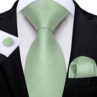 Green Solid Men's Tie Pocket Square Handkerchief Set