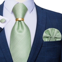 4PCS Green Solid Silk Men's Tie Pocket Square Cufflinks with Tie Ring Set