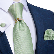 4PCS Green Solid Silk Men's Tie Pocket Square Cufflinks with Tie Ring Set