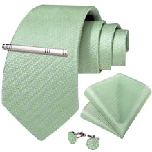 Green Solid Men's Tie Handkerchief Cufflinks Clip Set