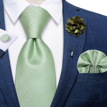 Green Solid Silk Men's Necktie Handkerchief Cufflinks Set With Lapel Pin Brooch Set