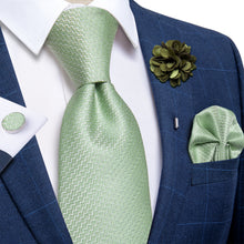 Green Solid Silk Men's Necktie Handkerchief Cufflinks Set With Lapel Pin Brooch Set