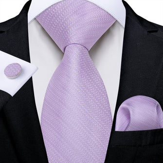 Purple Pink Solid Men's Tie Pocket Square Handkerchief Set