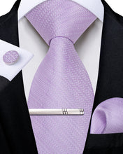 Purple Solid Men's Tie Handkerchief Cufflinks Clip Set