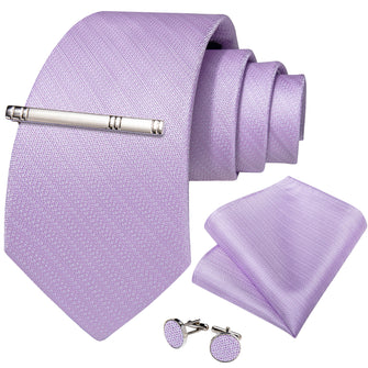 Purple Solid Men's Tie Handkerchief Cufflinks Clip Set