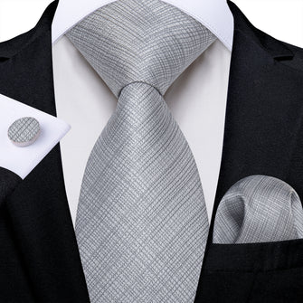 Grey Solid Men's Tie Pocket Square Handkerchief Set