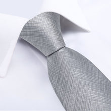 Grey Solid Men's Tie Handkerchief Cufflinks Clip Set