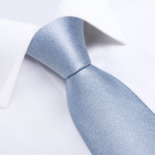 Light Blue Solid Men's Tie Handkerchief Cufflinks Clip Set