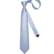 Light Blue Solid Men's Tie Handkerchief Cufflinks Clip Set