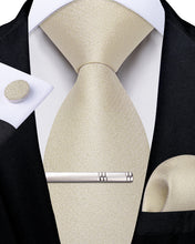 Khaki Solid Men's Tie Handkerchief Cufflinks Clip Set