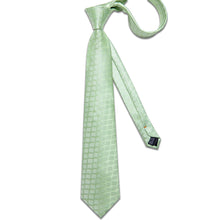 Green Plaid Men's Tie Handkerchief Cufflinks Clip Set