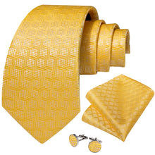 Yellow Plaid Men's Tie Pocket Square Handkerchief Set