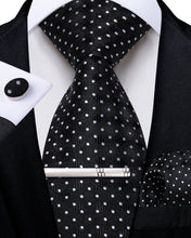 Black White Polka Dot Men's Tie Handkerchief Cufflinks Clip Set