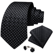 Black White Polka Dot Men's Tie Pocket Square Handkerchief Set