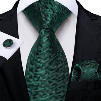 Green Striped Solid Men's Tie Pocket Square Handkerchief Set