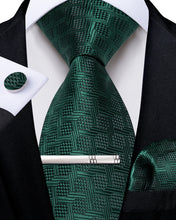 Green Striped Men's Tie Handkerchief Cufflinks Clip Set