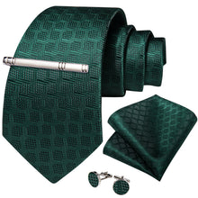 Green Striped Men's Tie Handkerchief Cufflinks Clip Set