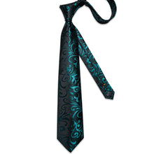 Black Teal Floral Men's Tie Pocket Square Handkerchief Set