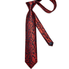 Black Red Floral Men's Tie Pocket Square Cufflinks Set