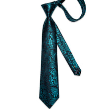 Black Teal Floral Men's Tie Pocket Square Cufflinks Set