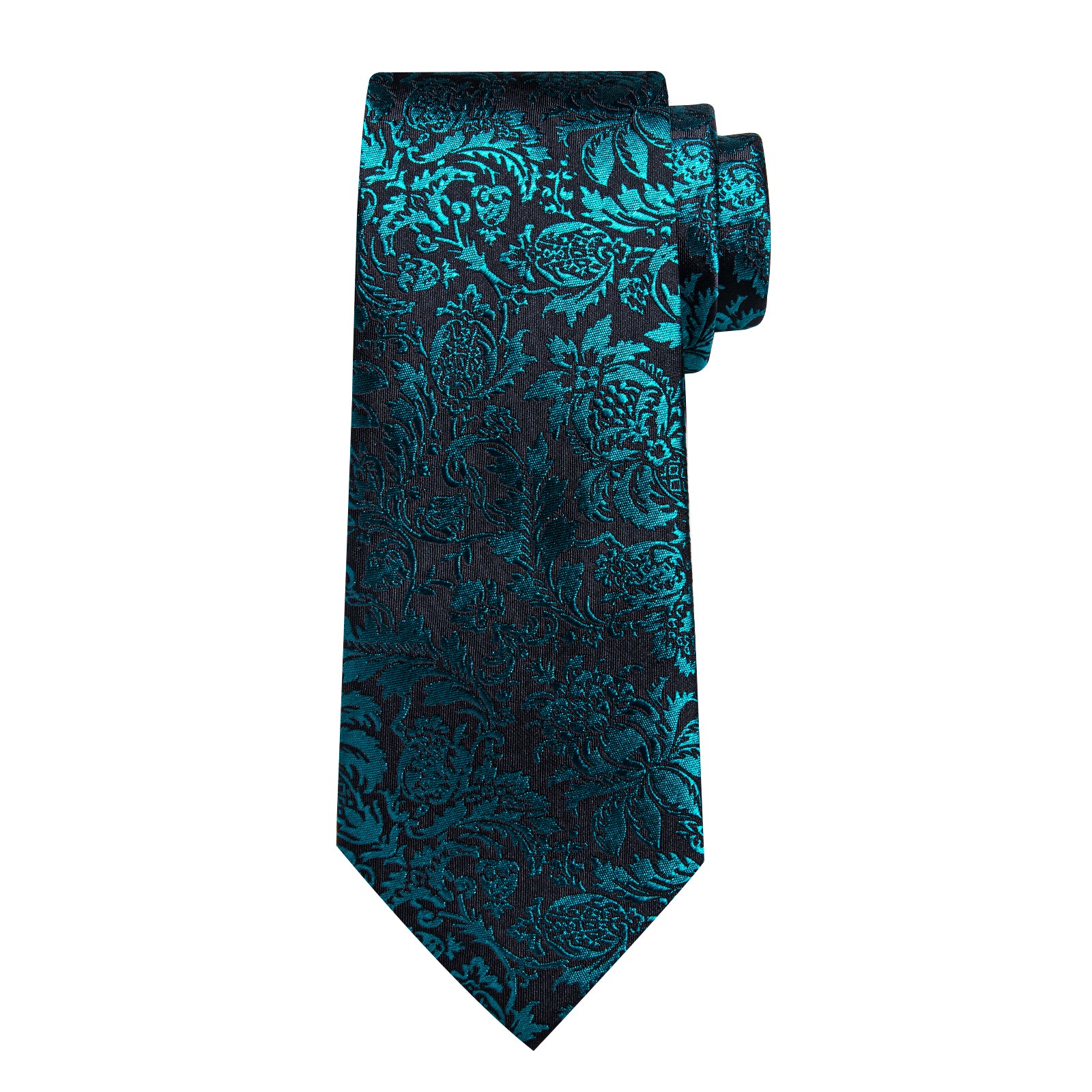 Black Teal Floral Men's Tie Handkerchief Cufflinks Clip Set
