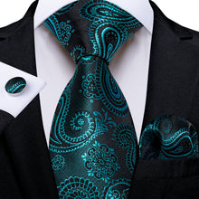 Black Teal Paisley Men's Tie Pocket Square Cufflinks Set
