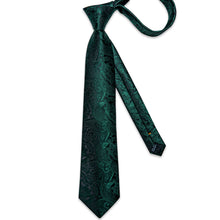 Green Floral Men's Tie Pocket Square Cufflinks Set