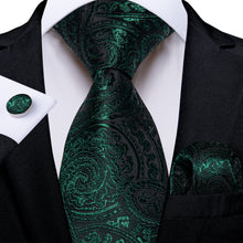 Green Floral Men's Tie Pocket Square Cufflinks Set