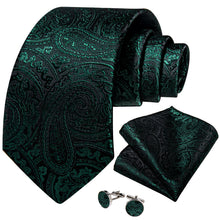 Green Floral Men's Tie Pocket Square Cufflinks Set
