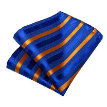 Blue Orange Striped Men's Tie Pocket Square Cufflinks Set