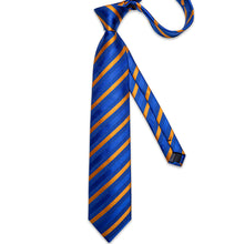 Blue Orange Striped Men's Tie Pocket Square Cufflinks Set