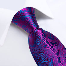 Blue Pink Floral Men's Tie Handkerchief Cufflinks Clip Set