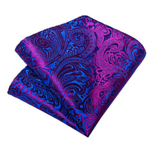 Blue Pink Floral Men's Tie Pocket Square Cufflinks Set