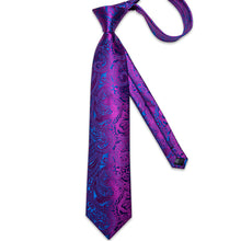 Blue Pink Floral Men's Tie Pocket Square Cufflinks Set