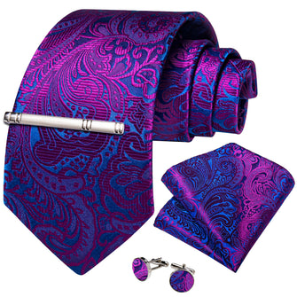  Floral Tie Blue Purple Men's Silk Tie