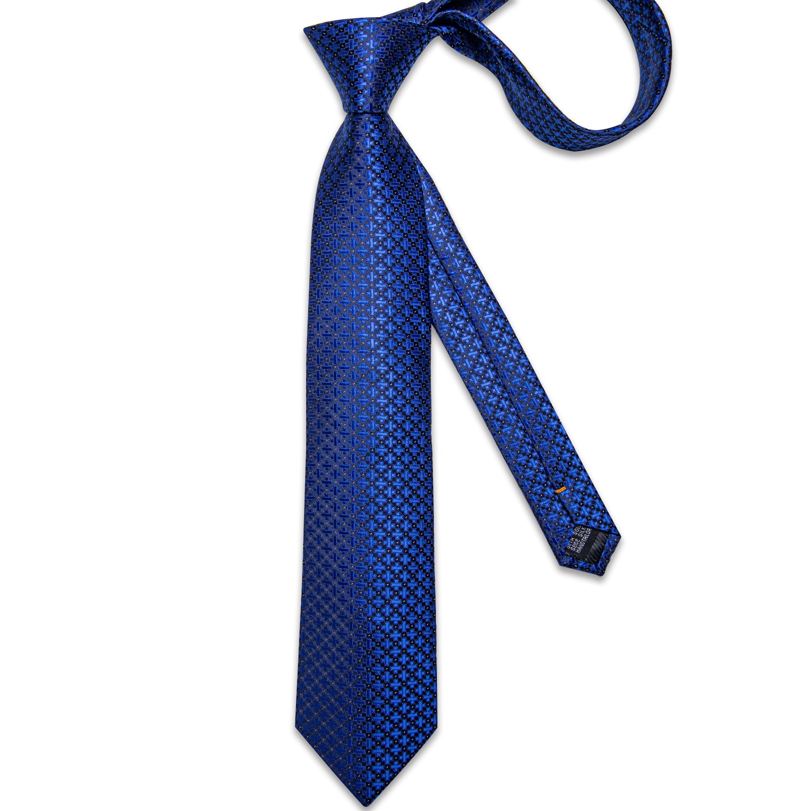 Blue Plaid Men's Tie Handkerchief Cufflinks Clip Set