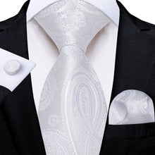 White Floral Men's Tie Pocket Square Cufflinks Set
