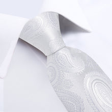 White Paisley Men's Tie Handkerchief Cufflinks Clip Set
