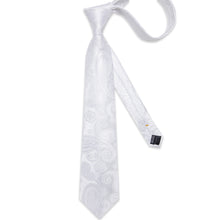 White Paisley Men's Tie Handkerchief Cufflinks Clip Set